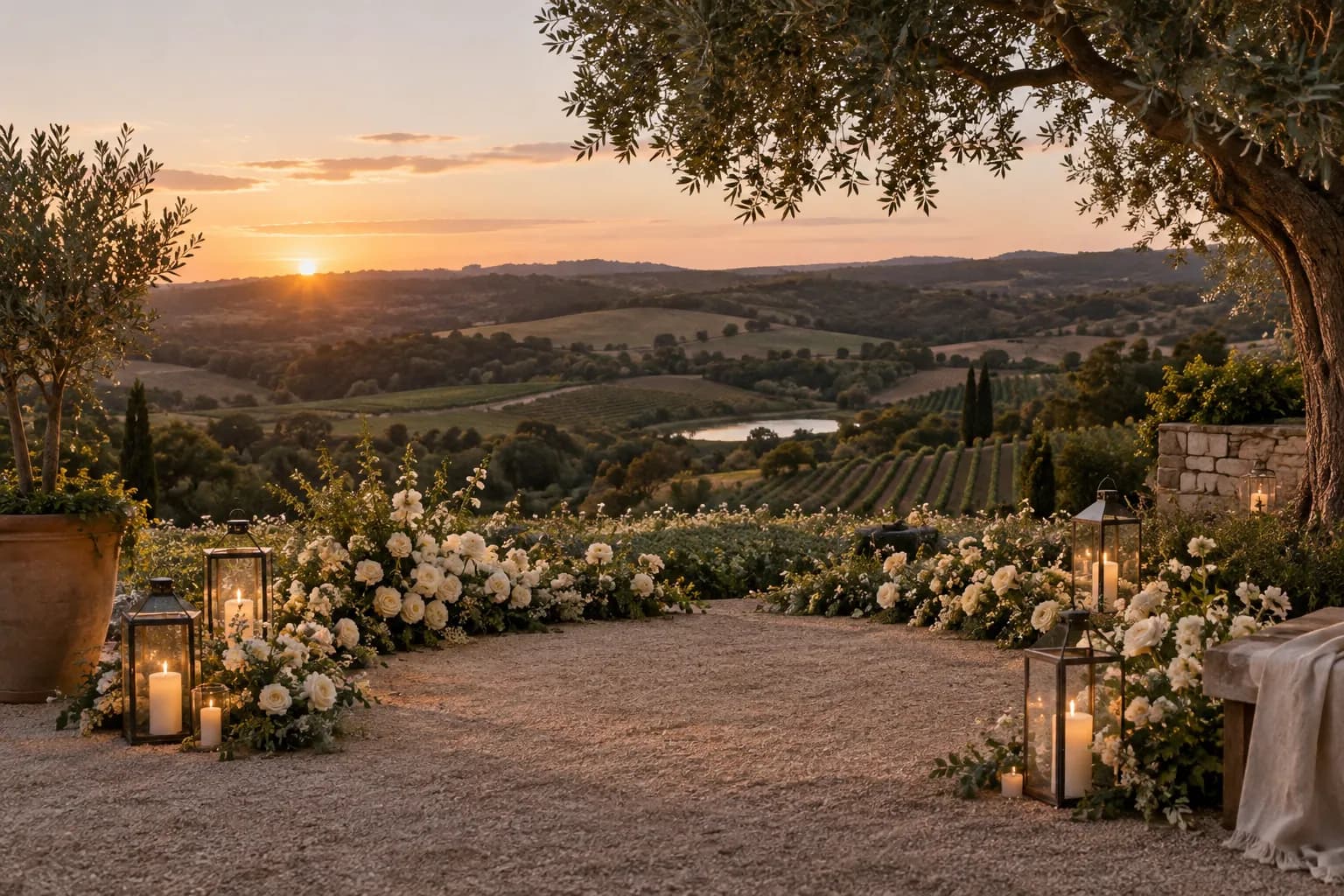 Illustrative Adelaide garden proposal setup with flowers and lanterns