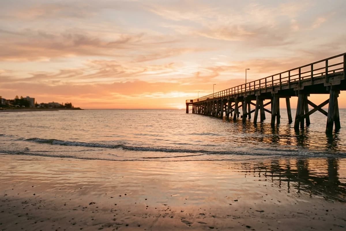 A quiet Adelaide beach at sunset near Henley