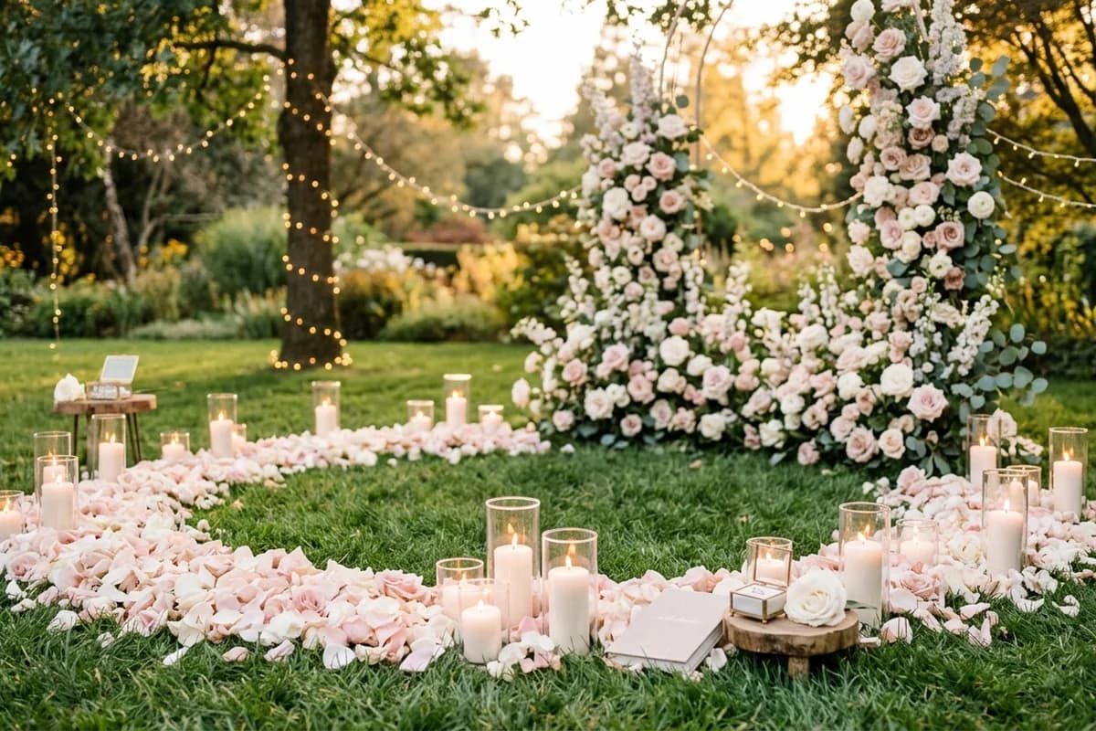 A styled Adelaide proposal setup with florals and candles